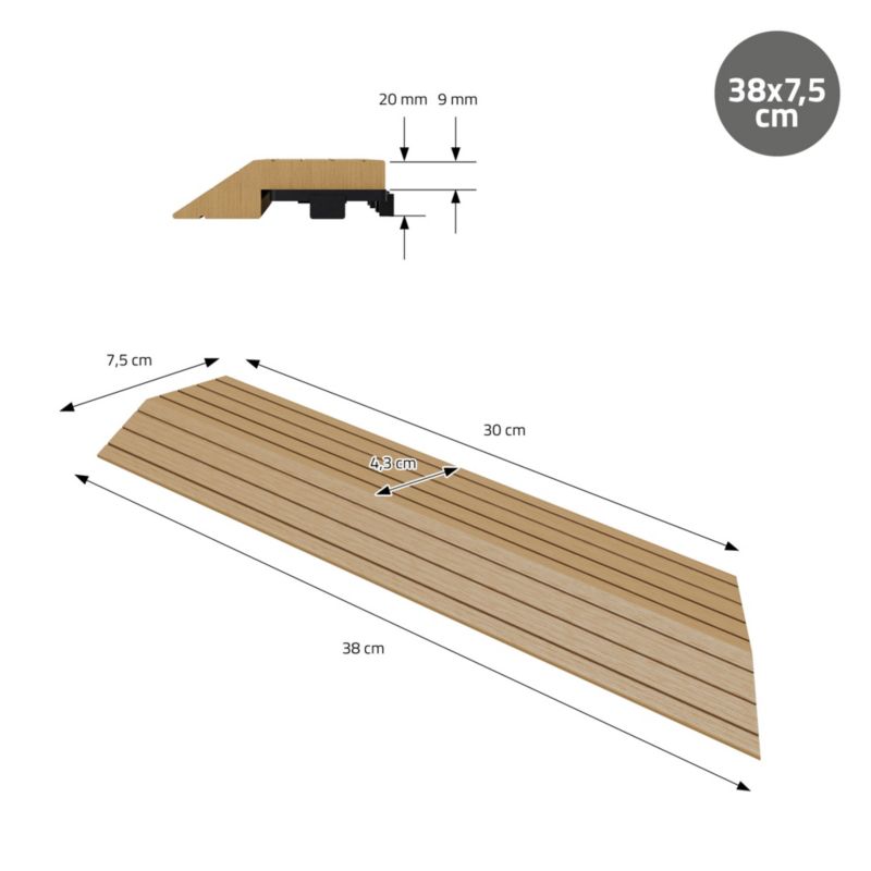 Listwa wykończeniowy ML-Design WPC 38 x 2 x 7,5 cm narożnik prawy Teak płyta tarasowa wygląd drewna drenaż system klik baza 1 szt