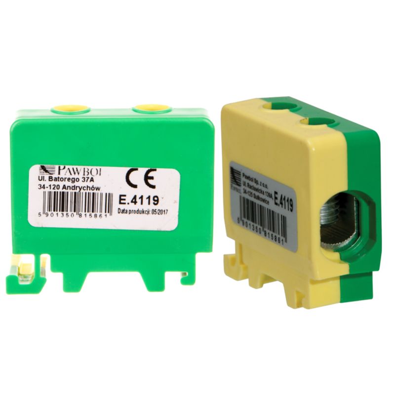 Listwa Zaciskowa Al/Cu 1x50mm2 150A Pawbol Zolto-Zielona Na Szyne TH35 730965 1 Szt.