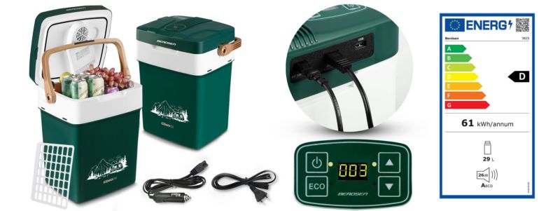 Lodówka turystyczna Berdsen samochodowa 12V/230V USB 29l funkcja grzania 1szt.
