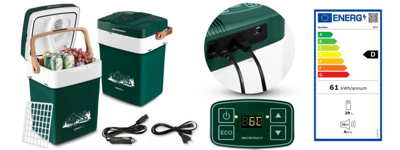 Lodówka turystyczna Berdsen samochodowa 12V/230V USB 29l funkcja grzania 1szt.