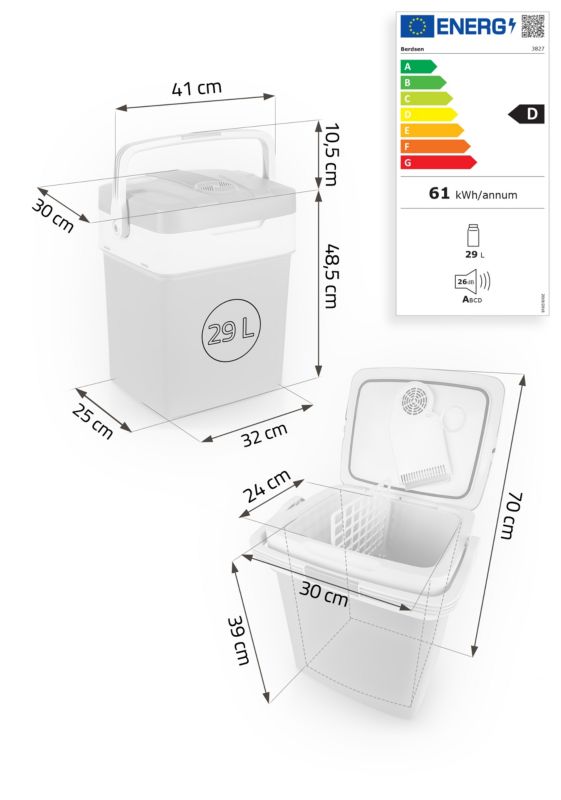 Lodówka turystyczna Berdsen samochodowa 12V/230V USB 29l szara 1 szt.