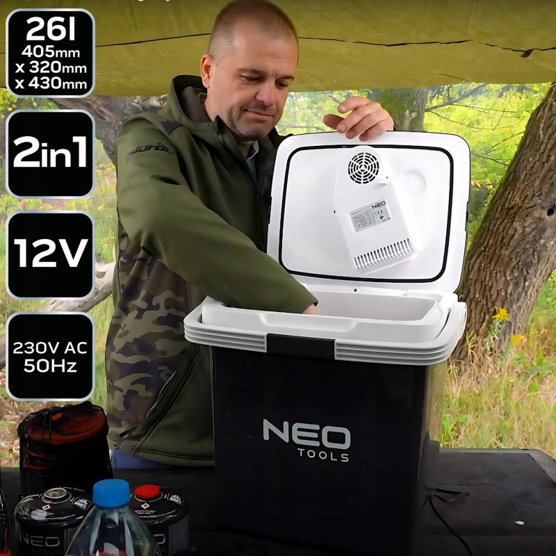 Lodówka turystyczna NEO TOOLS 12V 230V 26L grzanie i chłodzenie
