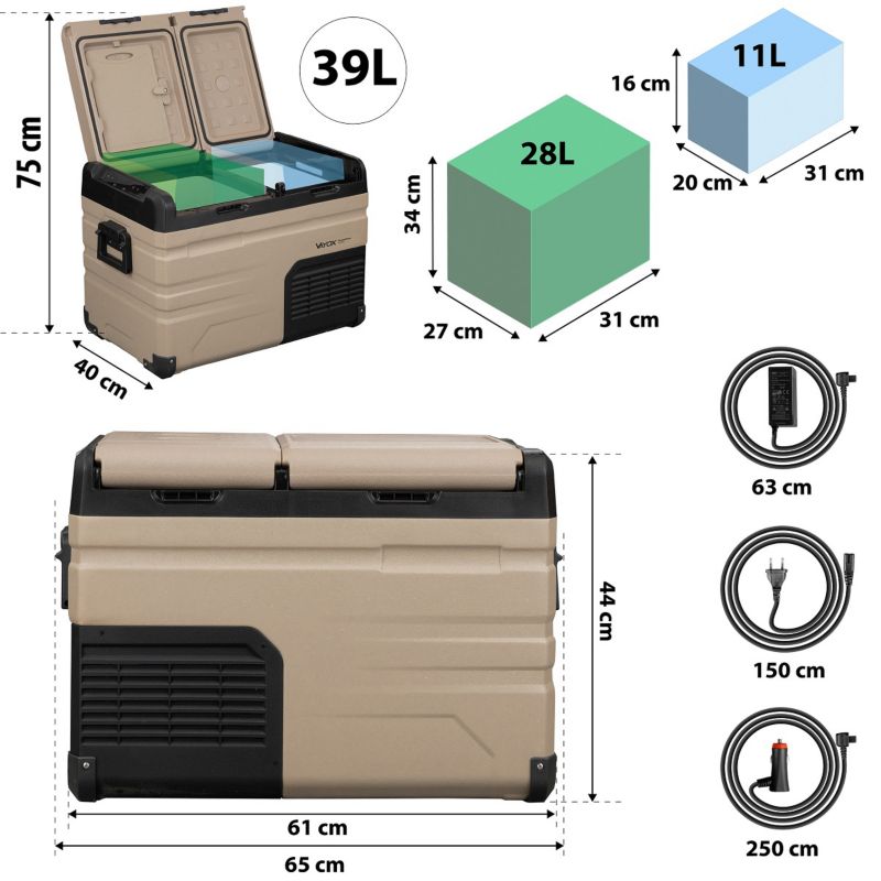 Lodówka turystyczna Vayox VA-E39 kompresorowa samochodowa 12V/24V/230V 39L 1 szt.