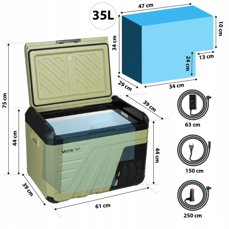 Lodówka turystyczna Vayox VA-T37 kompresorowa samochodowa 12V/24V/230V 35L  1 szt.