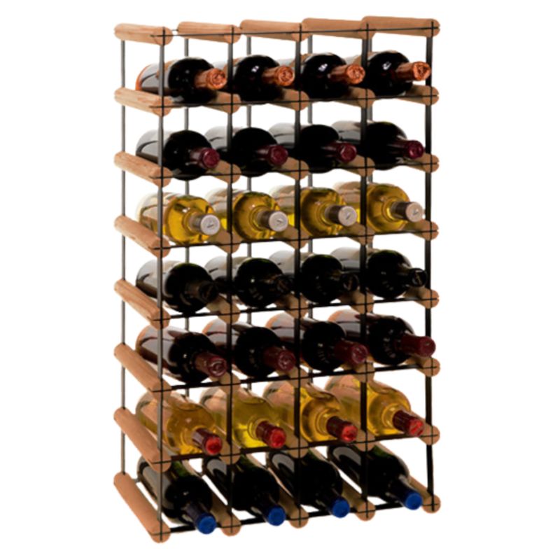 Loftowy stojak na wino MODO24 na butelki PET ekologiczny trwały na 28 butelek czarny metal drewno brązowe 1 szt.