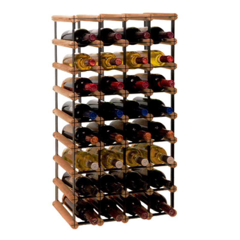 Loftowy stojak na wino MODO24 na butelki PET ekologiczny trwały na 32 butelki czarny metal drewno brązowe 1 szt.
