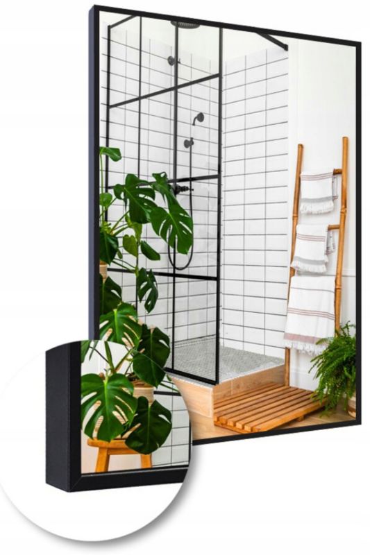 Lustro 50x70 w Czarnej Ramie Aluminiowej Mat Loft Bez Oświetlenia Loftowe 1 szt.