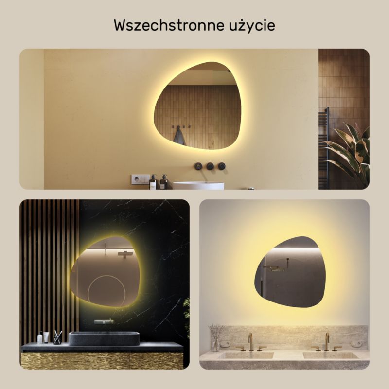 Lustro Asymetryczne LED Arftorma 74x74 Nowoczesne do Łazienki Barwa Ciepła 1 szt.