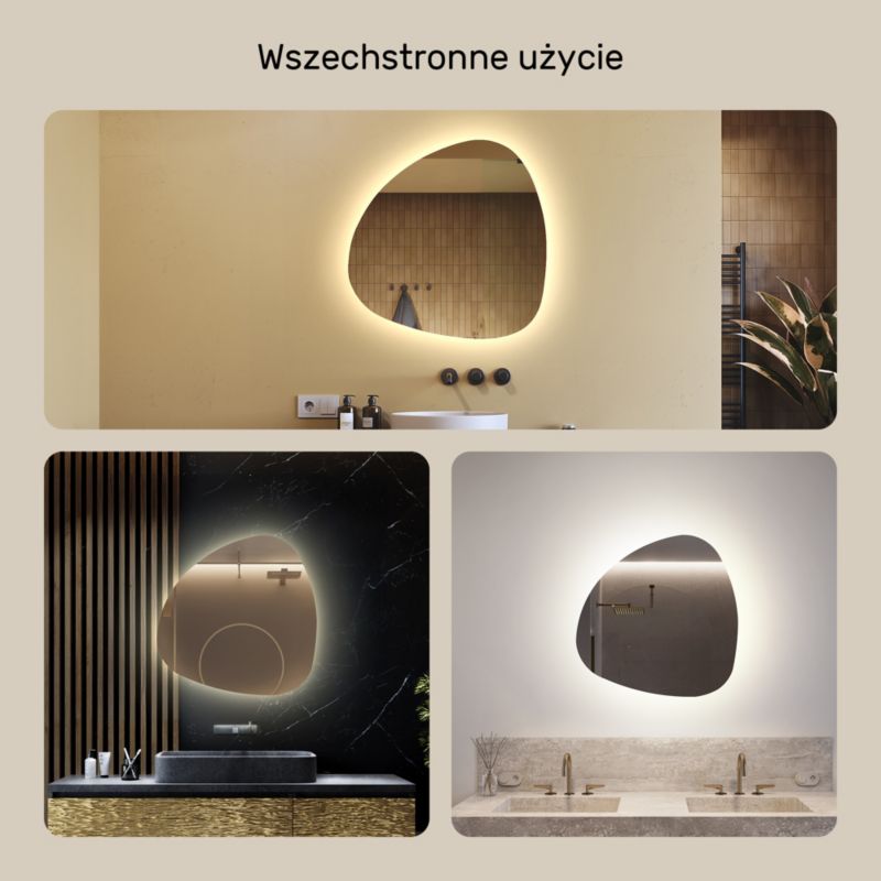 Lustro Asymetryczne LED Artforma 74x74 Nowoczesne do Łazienki Barwa Neutralna 1 szt.