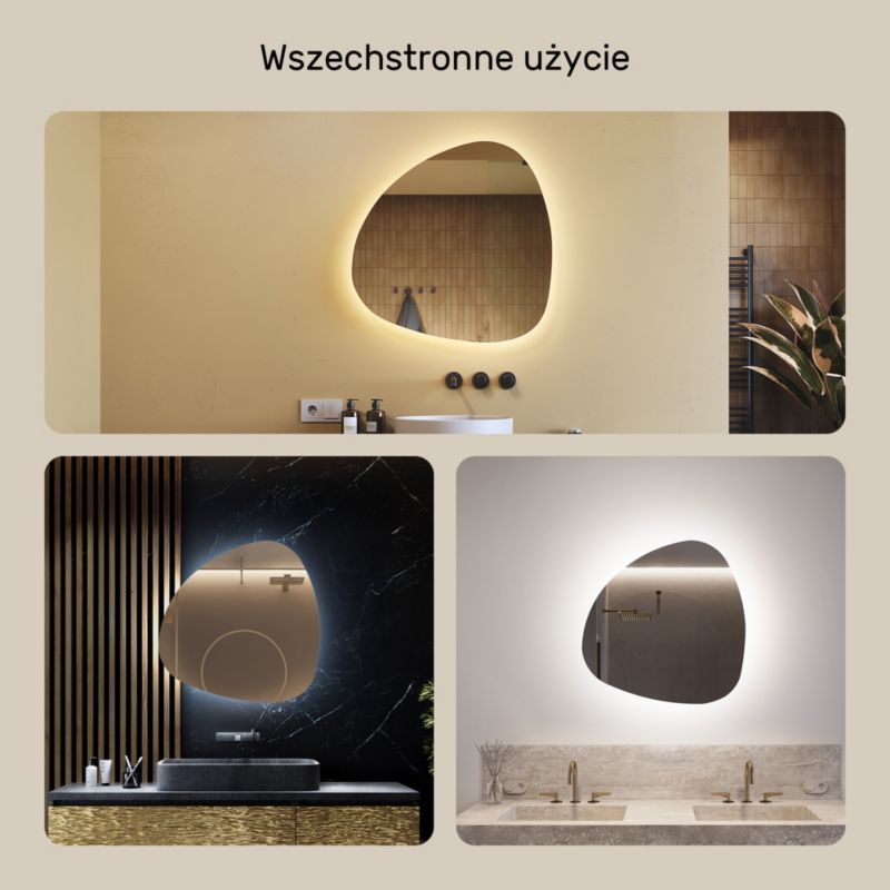 Lustro Asymetryczne LED Artforma 74x74 Nowoczesne do Łazienki Barwa Zimna 1 szt.