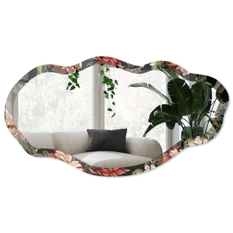 Lustro asymetryczne w szklanej ramie Wallfluent 52x97 cm Egzotyczna flora Do garderoby Styl loftowy 1 szt.