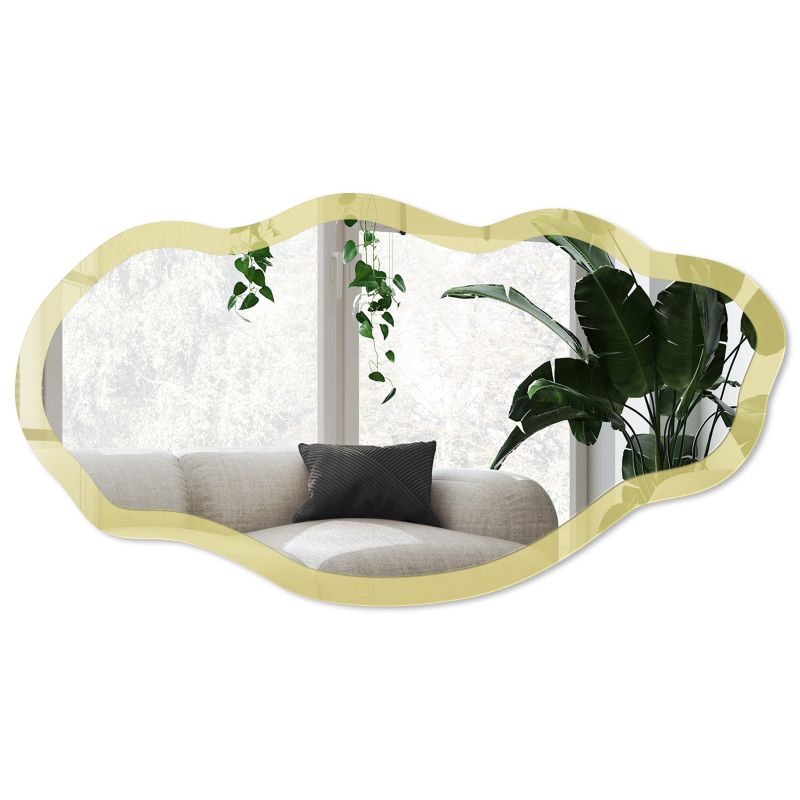 Lustro asymetryczne w szklanej ramie Wallfluent 52x97 cm Jasny musztardowy Do garderoby Styl loftowy 1 szt.