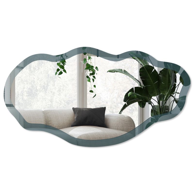 Lustro asymetryczne w szklanej ramie Wallfluent 52x97 cm Turkusowy Do garderoby Styl loftowy 1 szt.