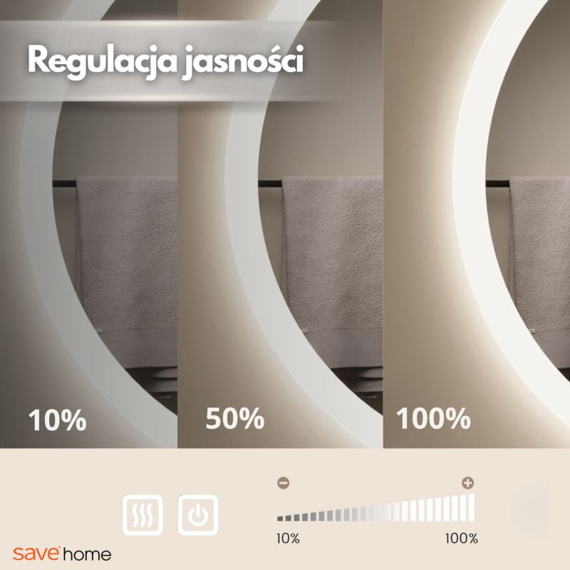 Lustro Łazienkowe LED 80 cm Okrągłe Podświetlane Dotykowe Bez Pary (Anty-Para) 3 Barwy Światła 1 szt