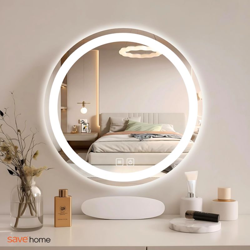 Lustro Łazienkowe LED 80 cm Okrągłe Podświetlane Dotykowe Bez Pary (Anty-Para) 3 Barwy Światła 1 szt