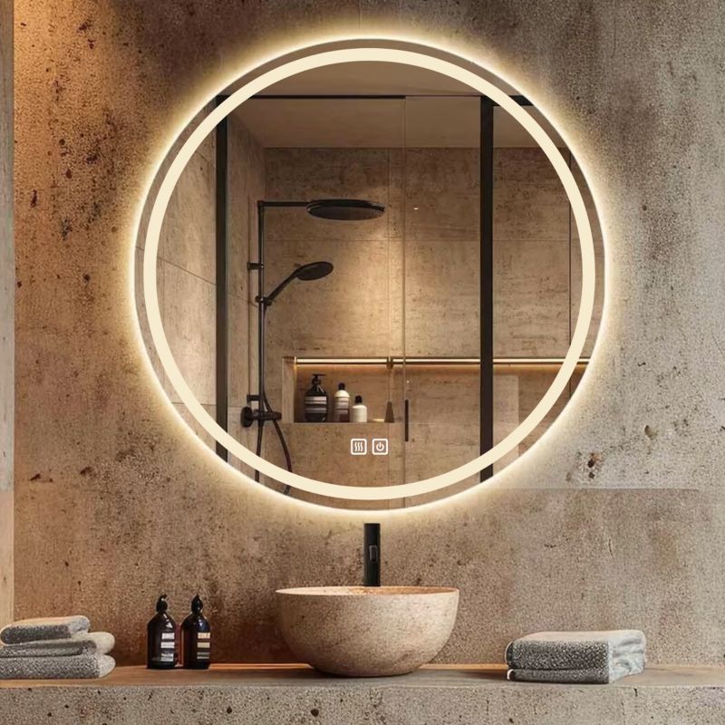 Lustro Łazienkowe LED 80 cm Okrągłe Podświetlane Dotykowe Bez Pary (Anty-Para) 3 Barwy Światła 1 szt