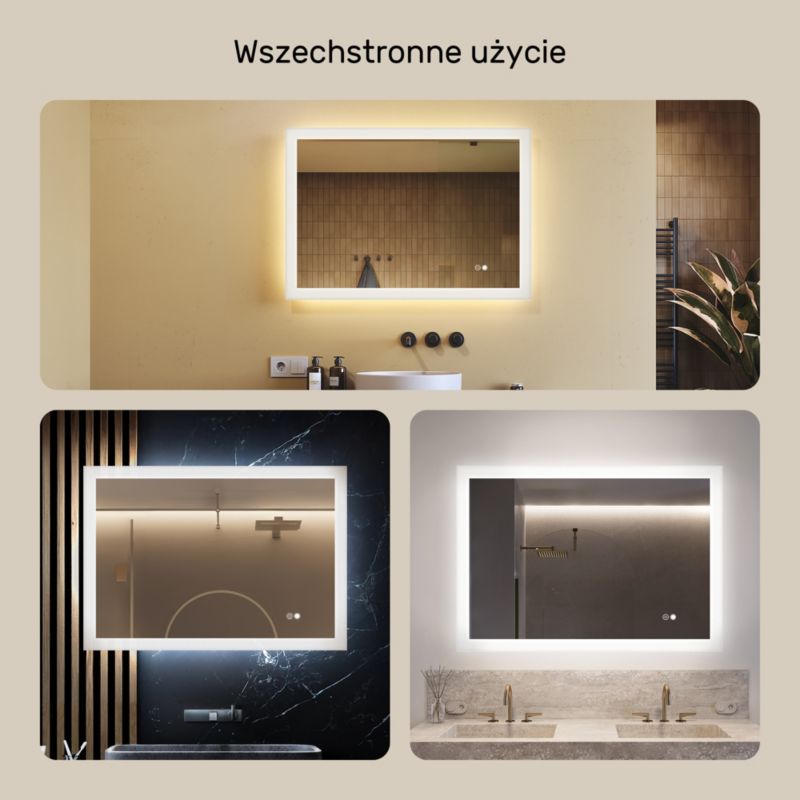 Lustro łazienkowe LED Artforma prostokątne, 100x70 z dotykowym włącznikiem i matą 1 szt.