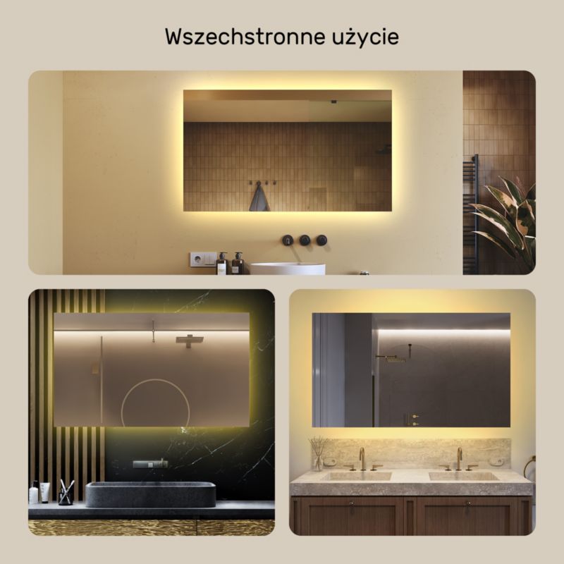 Lustro łazienkowe LED Artforma prostokątne, 120x70 Poziome Barwa Ciepła 1 szt.