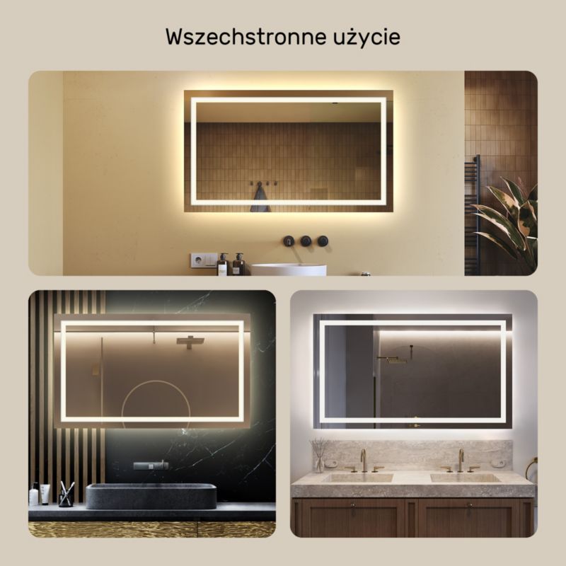 Lustro łazienkowe LED Artforma prostokątne, 120x70 Poziome Barwa Neutralna 1 szt.