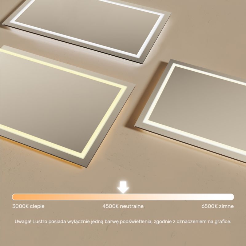 Lustro łazienkowe LED Artforma prostokątne, 120x70 Poziome Barwa Neutralna 1 szt.