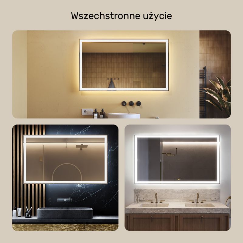 Lustro łazienkowe LED Artforma prostokątne, 120x70 Poziome Barwa Zimna 1 szt.
