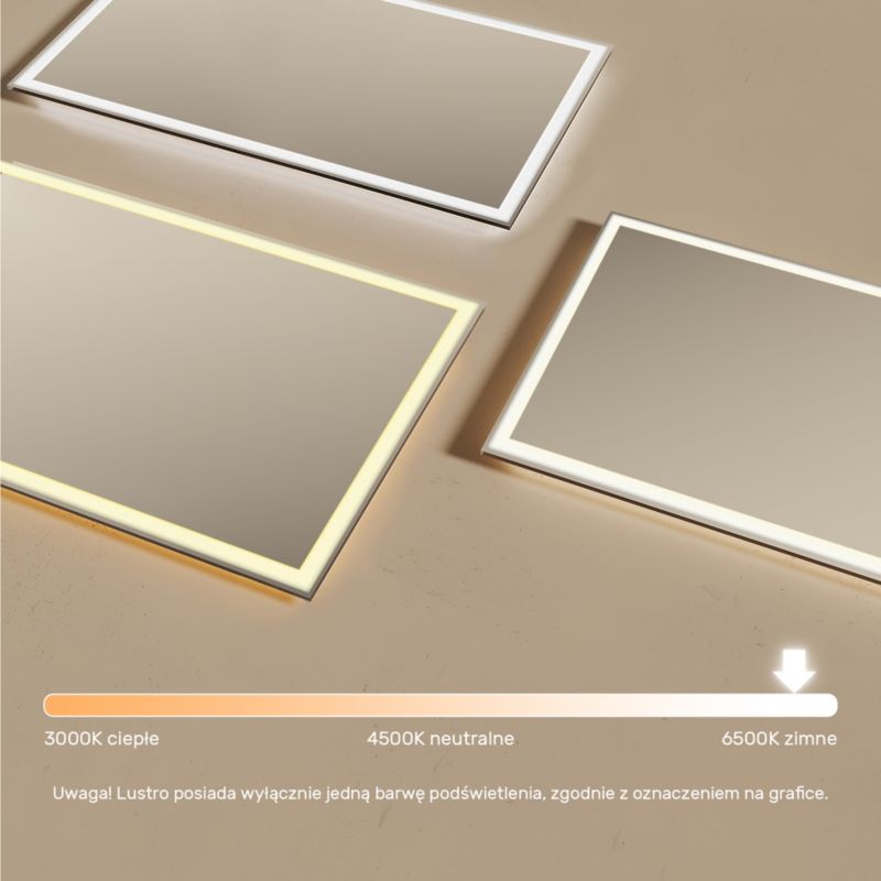 Lustro łazienkowe LED Artforma prostokątne, 120x70 Poziome Barwa Zimna 1 szt.