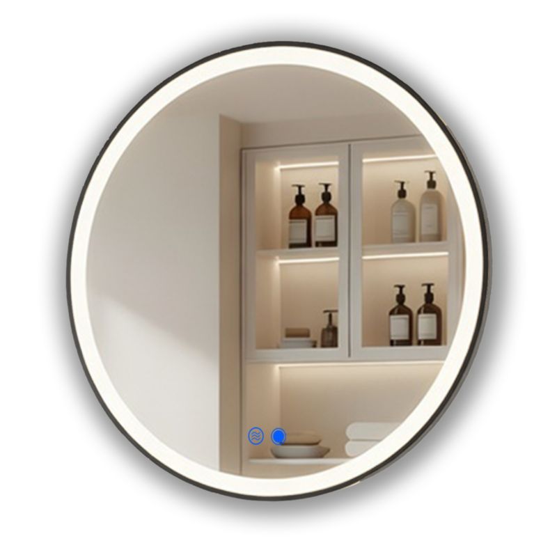 Lustro łazienkowe LED okrągłe 80 cm ARTFORMA podświetlane, antypara, dotykowe, czarny matowy
