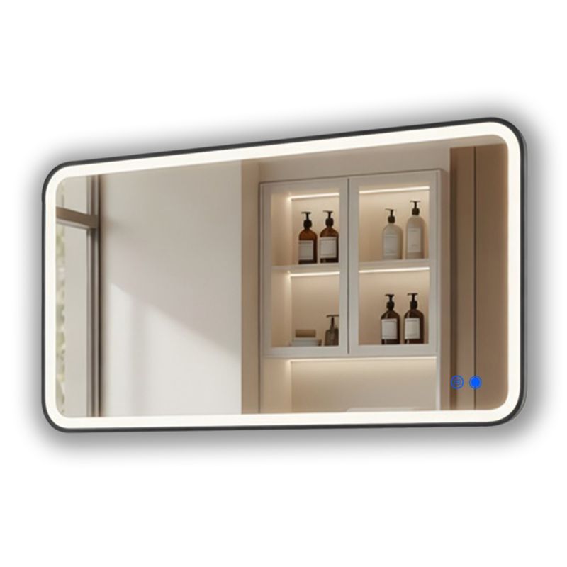 Lustro łazienkowe LED prostokątne zaokrąglone 120x70 cm ARTFORMA podświetlane, antypara, dotykowe, czarny matowy