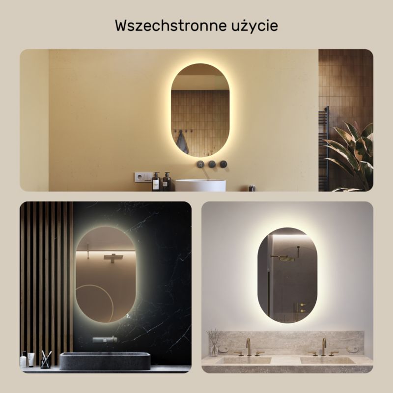 Lustro Łazienkowe Podświetlane LED Artforma 50x80 owalne z barwą neutralna 1 szt.