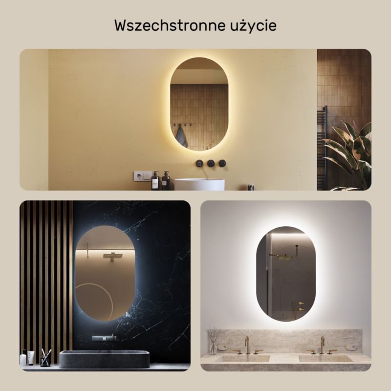 Lustro Łazienkowe Podświetlane LED Artforma 50x80 owalne z barwą zimną 1 szt.