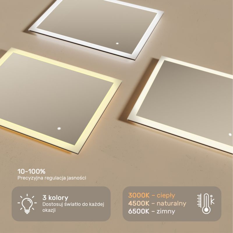 Lustro łazienkowe z dual LED Artforma, 80x60cm, dotykowy włącznik 1 szt.