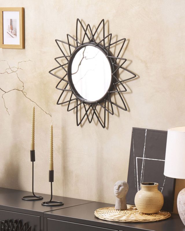 Lustro ścienne Aroek 61 cm 61 cm Rattan Czarny 1 szt.