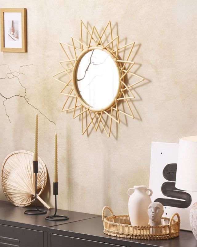 Lustro ścienne Aroek 61 cm 61 cm Rattan Naturalny 1 szt.
