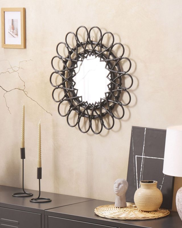 Lustro ścienne Babai 60 cm 60 cm Rattan Czarny 1 szt.