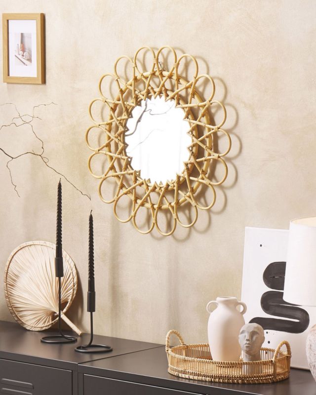 Lustro ścienne Babai 60 cm 60 cm Rattan Naturalny 1 szt.