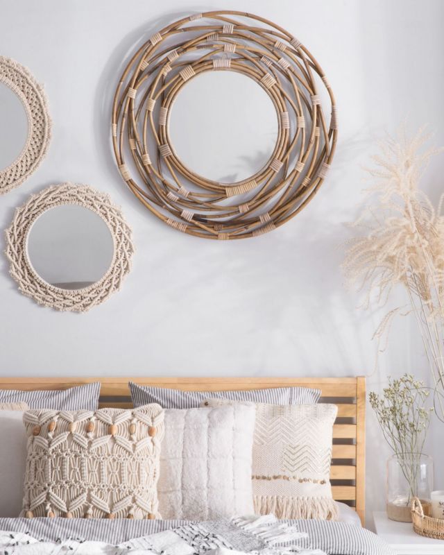 Lustro ścienne Burgis 75 cm 75 cm Rattan Piaskowy 1 szt.
