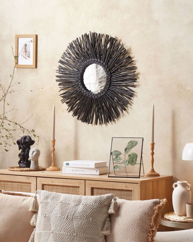 Lustro ścienne Kalasin 60 cm 60 cm Rattan Czarny 1 szt.