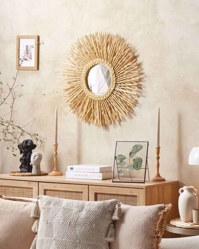 Lustro ścienne Kalasin 60 cm 60 cm Rattan Naturalny 1 szt.