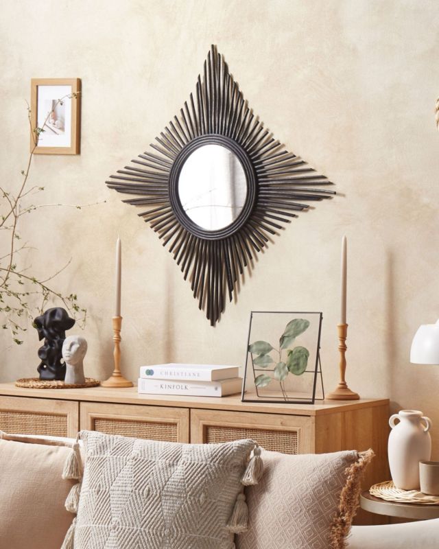 Lustro ścienne Majene 60 cm 60 cm Rattan Czarny 1 szt.