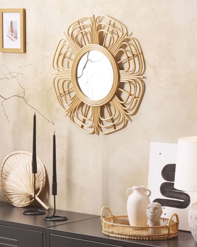 Lustro ścienne Pasaku 60 cm 60 cm Rattan Naturalny 1 szt.