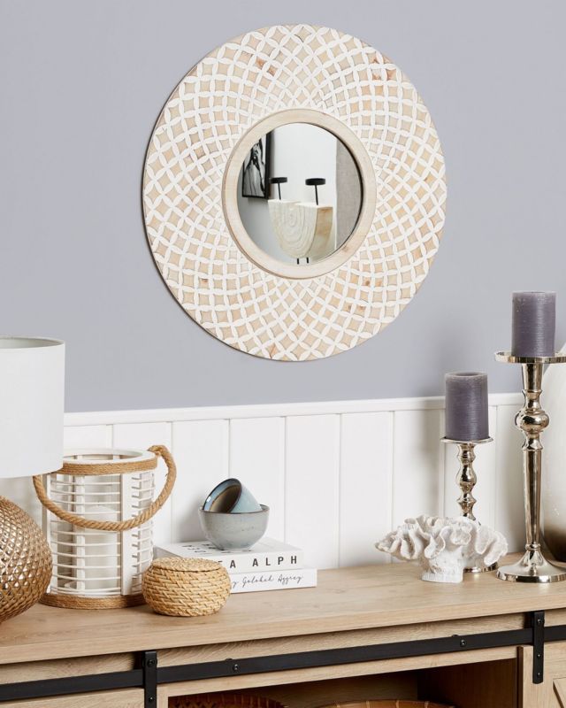Lustro ścienne Pomaro 60 cm 60 cm Drewno Jasne drewno 1 szt.