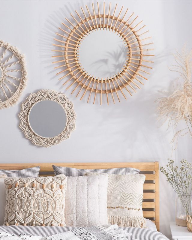 Lustro ścienne Stenen 76 cm 76 cm Rattan Beżowy 1 szt.