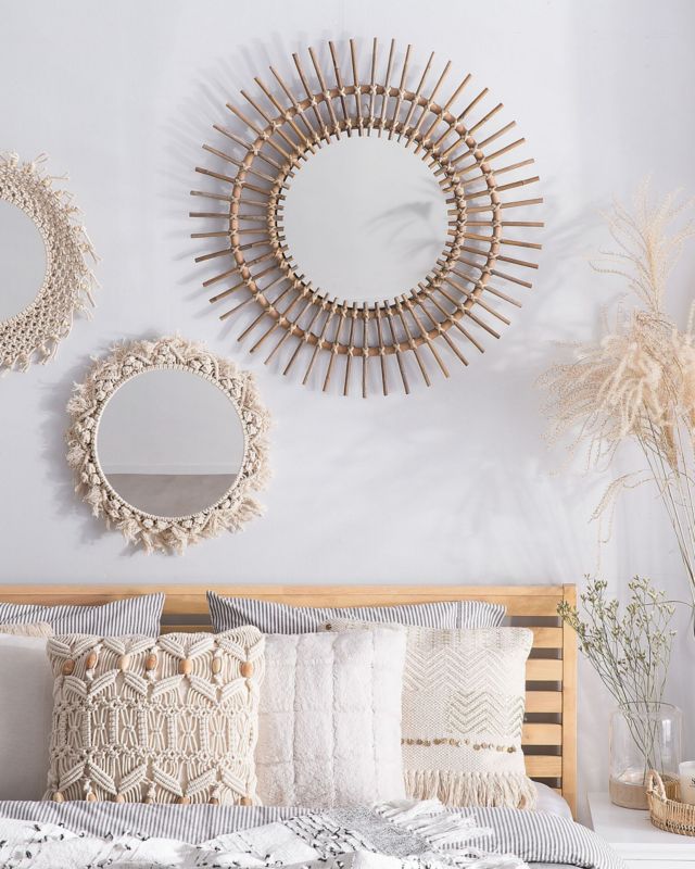 Lustro ścienne Stenen 76 cm 76 cm Rattan Piaskowy 1 szt.