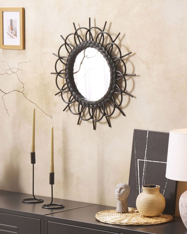Lustro ścienne Telakia 60 cm 60 cm Rattan Czarny 1 szt.