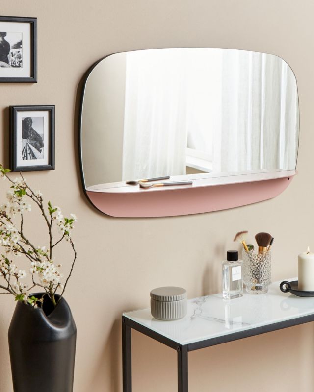 Lustro ścienne z półką Dosnon 80 cm 50 cm Metal Różowy 1 szt.