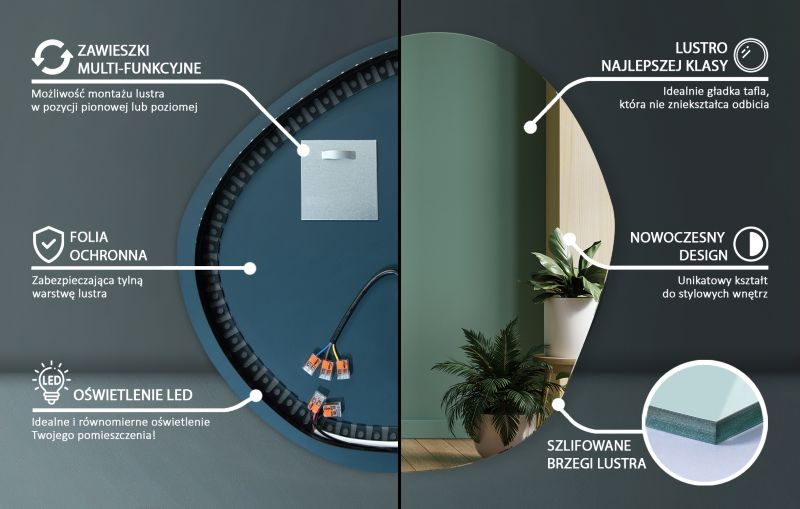 Lustro dekoracyjne LED Tulup 77x77 cm ciepłe światło 1 szt.