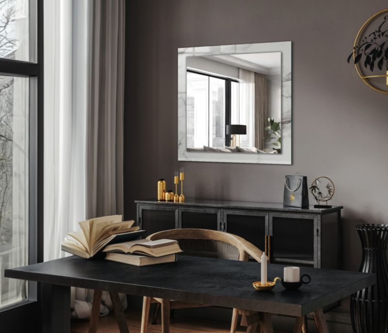 Lustro Kwadratowe Tulup Biały Wzór 60x60 cm Eleganckie Na Podkładzie 1 szt.
