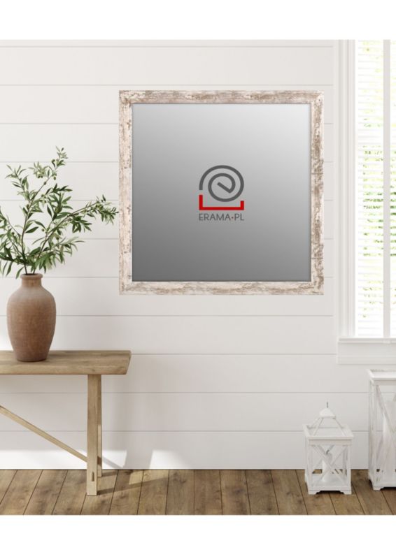 Lustro kwadratowe z serii HIT Erama 40 x 40 cm w ramie bielona sosna 1szt.