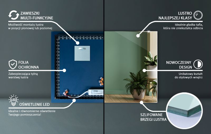 Lustro LED Tulup 100x70 cm Ciepły Podświetlane Do Wizażu 1 szt.