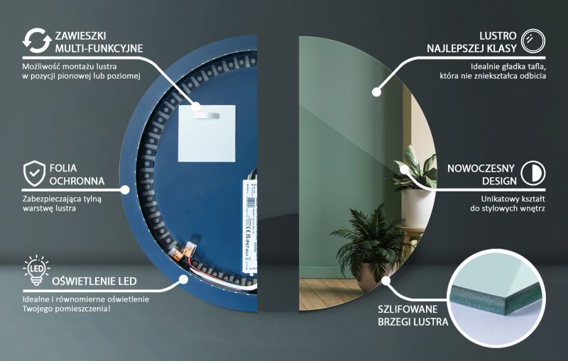 Lustro LED Tulup Okrągłe 70 cm Ciepły Uniwersalne Do Salonu 1 szt.